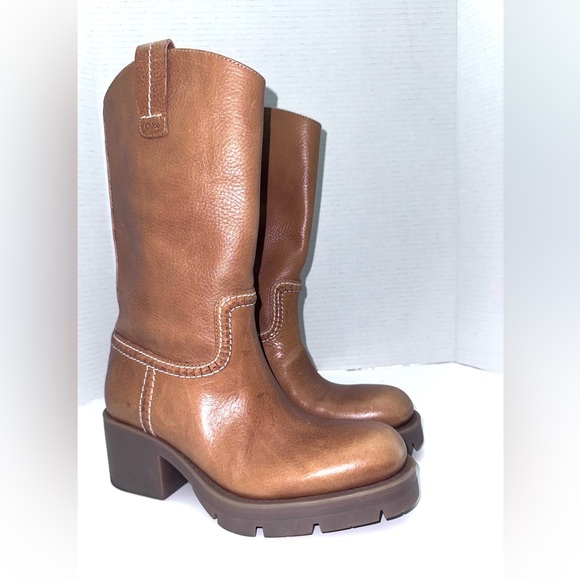 Chloe Neva Camel Leather Campus Boots 37=7 - Picture 2 of 7